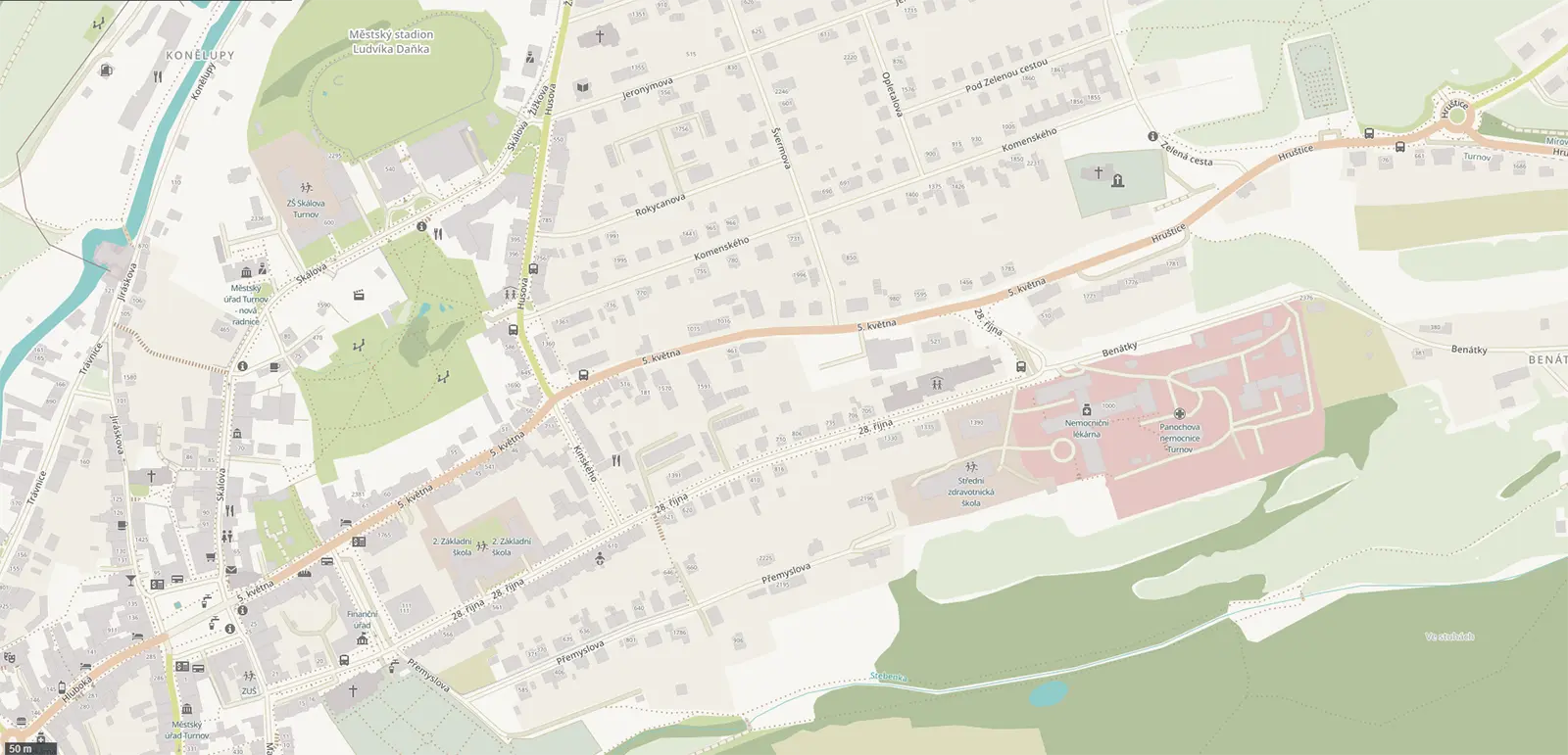 Mapa lokality bytového domu 5. května v Turnově